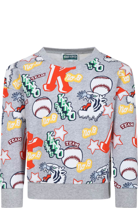 Kenzo Kids Kenzo Kids Grey Sweatshirt For Boy With Tiger And Logo