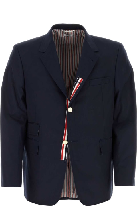 Thom Browne Coats & Jackets for Men Thom Browne Navy Blue Jersey Blazer