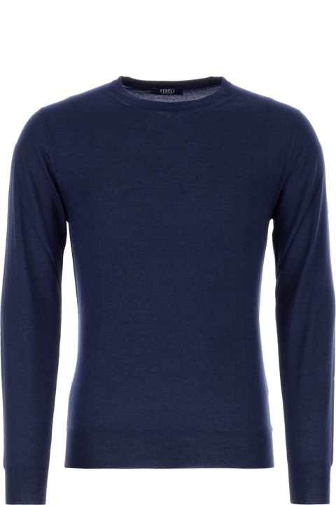 Fedeli Sweaters for Men Fedeli Blue Cashmere Blend Sweater
