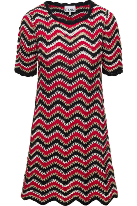 Fashion for Women Ganni Red Crochet Mini Dress In Organic Cotton Woman