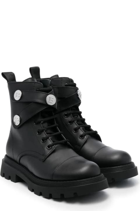 Black Laced Ankle Boots With Straps And Silver Studs