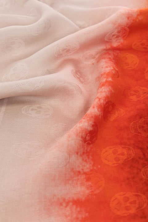 Scarves & Wraps for Women Alexander McQueen Pink And Orange Scarf With Skull Pattern