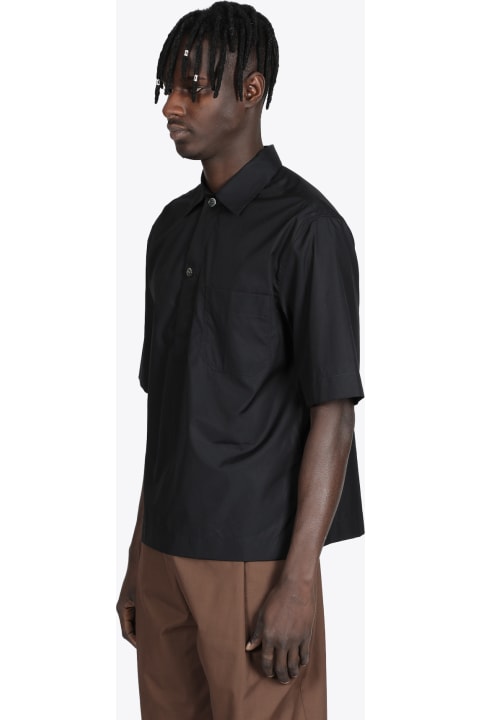 Nero Black cotton poplin polo shirt