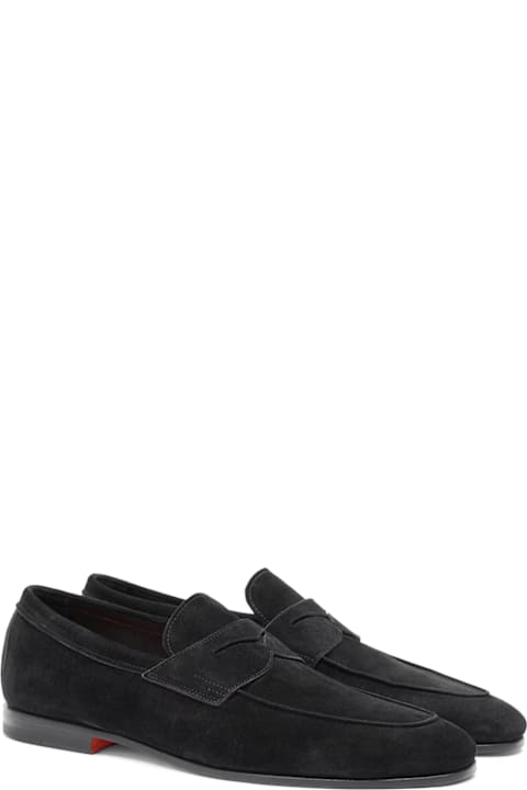 Santoni Shoes for Men Santoni Carlos Loafers In Black Suede