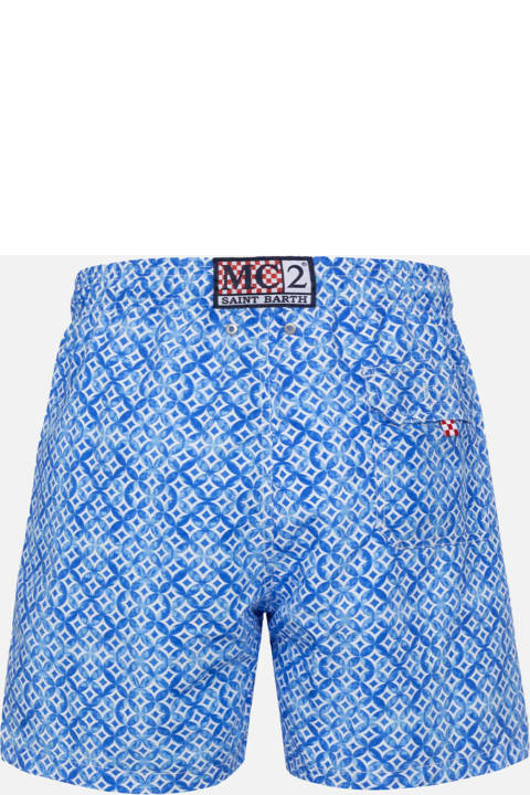 Swimwear for Men MC2 Saint Barth Man Mid-length Gustavia Swim-shorts With Geometric Majolica Print