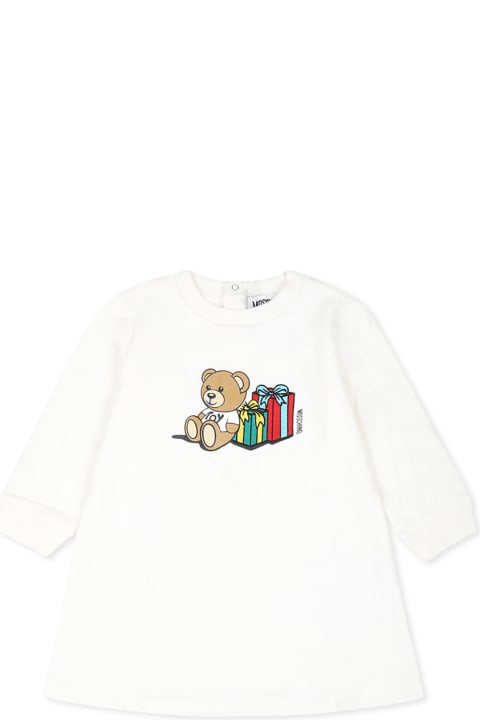 Moschino for Kids Moschino Ivory Dress For Baby Girl With Teddy Bear