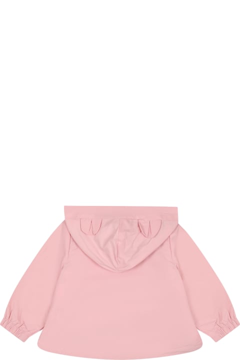 Fashion for Baby Girls Moschino Pink Raincoat For Baby Girl With Teddy Bear And Logo