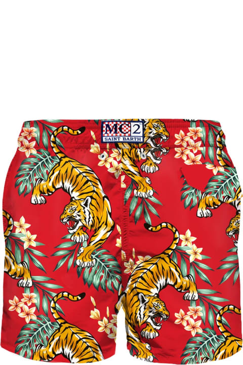 Homeware MC2 Saint Barth Man Light Fabric Swim Shorts With Tiger Print