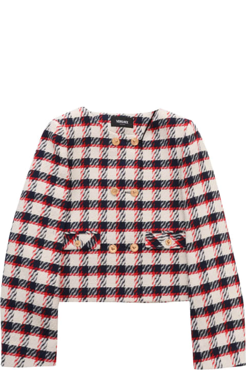 Coats & Jackets for Girls Versace Tartan Patterned Tweed Jacket
