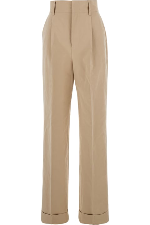 Homeware Philosophy di Lorenzo Serafini Beige Pants With Cuffs And Pleated Details In Cotton Woman
