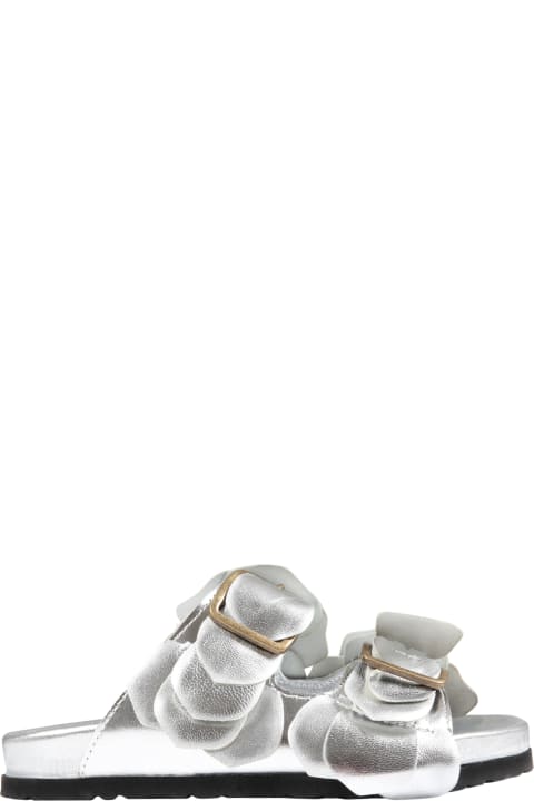 Silver Sandals For Girl With Flowers