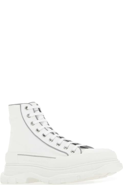 メンズ Alexander McQueenのブーツ Alexander McQueen White Canvas Canvas Sack Sneakers