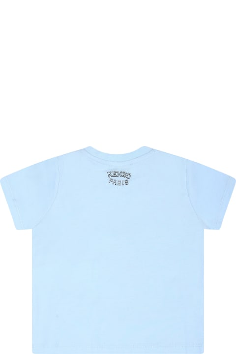 Kenzo Kids T-Shirts & Polo Shirts for Baby Boys Kenzo Kids Light Blue T-shirt For Baby Boy With Iconic Tiger And Logo