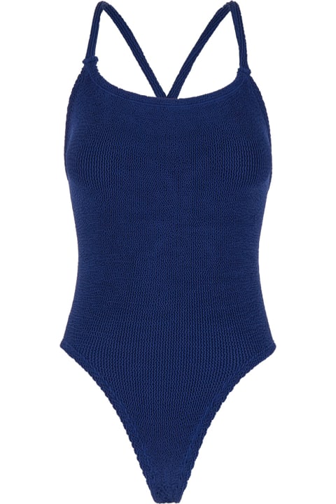 Clothing for Women Hunza G 'bette' Blue One-piece Swimsuit With Crisscross Straps In Stretch Fabric Woman