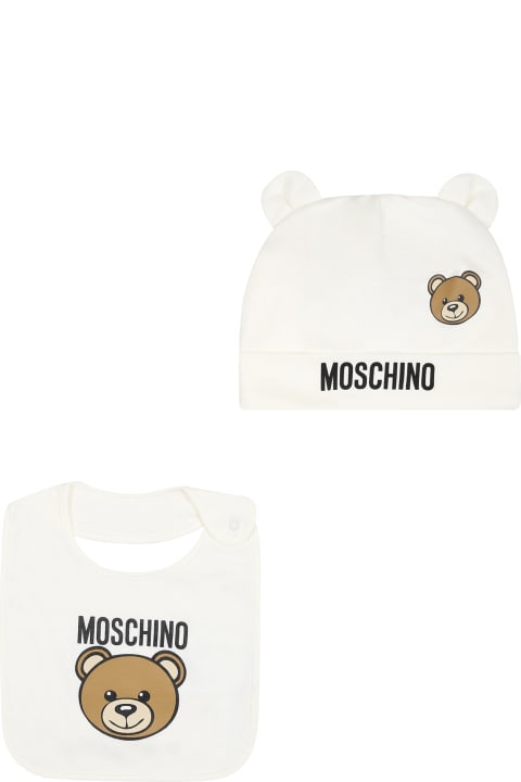 Sale for Baby Boys Moschino White Set For Baby Kids With Teddy Bear