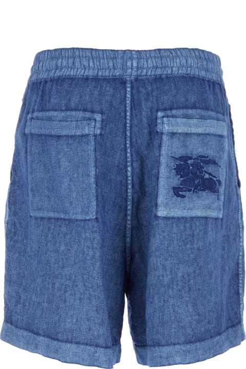 Clothing Sale for Men Burberry Blue Linen Bermuda Shorts