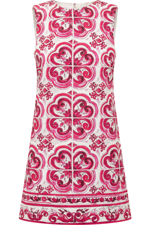 Short Dress In Brocade Majolica Print
