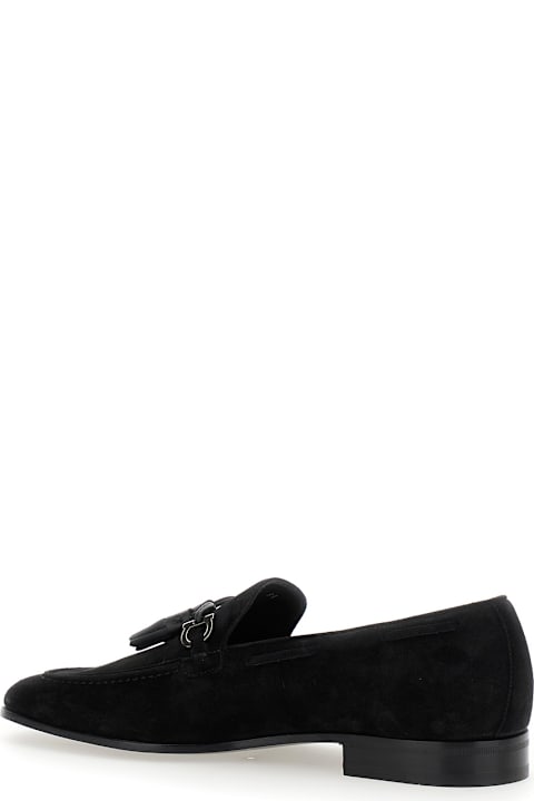 Homeware Ferragamo 
besile 2
 Black Loafers With Gancini And Cord Detail In Suede Man