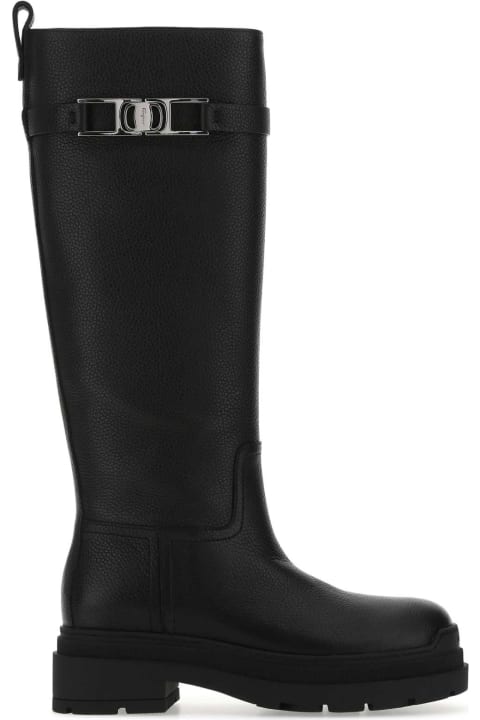 Ferragamo Boots for Women Ferragamo Black Leather Ryder Boots