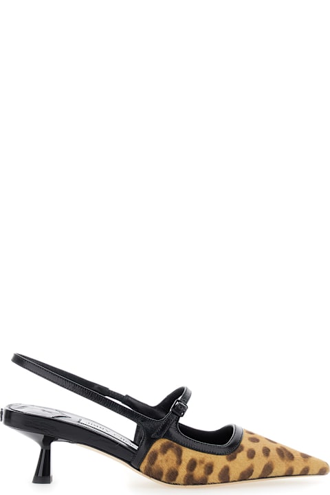 Homeware Jimmy Choo 'didi' Brown Slingback Pumps With Leopard Motif And Sculpted Heel In Leather Woman