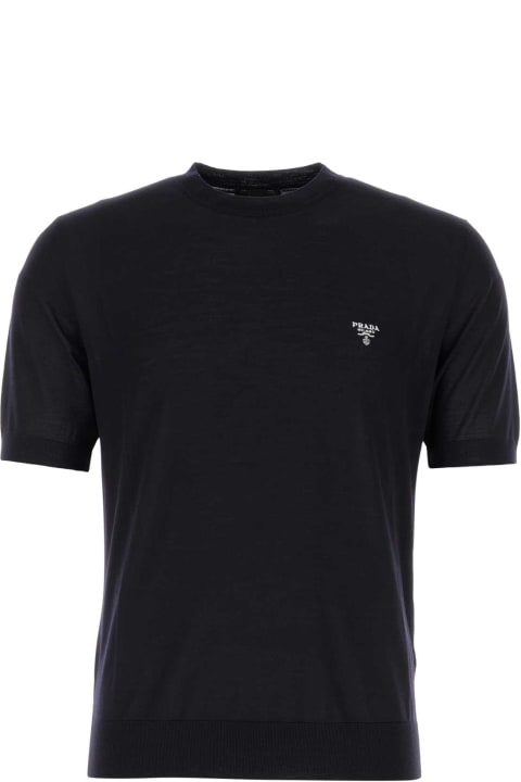 Clothing Sale for Men Prada Midnight Blue Wool T-shirt