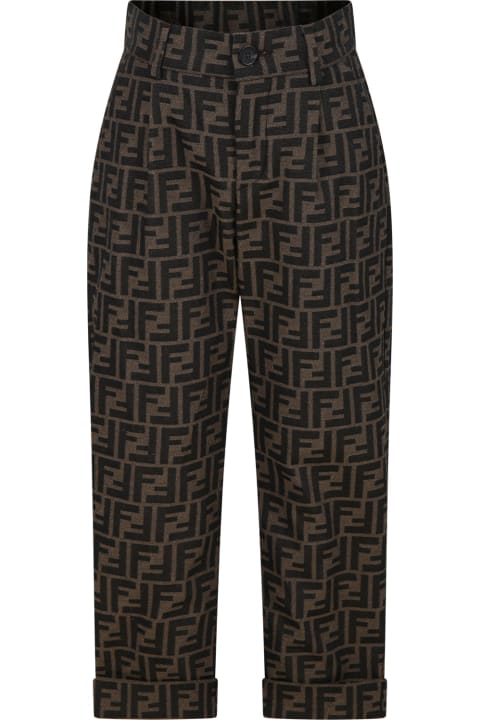 Fendi Kids Fendi Brown Trousers For Boy With Ff