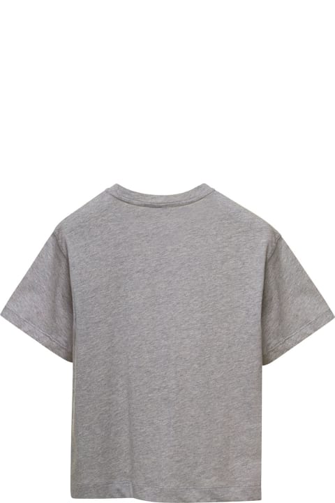 Grey Crewneck T-shirt With Logo Embroidery In Cotton Girl