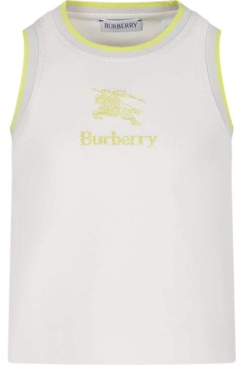 Topwear for Boys Burberry Ivory Tank Top For Girl With Logo And Equestrian Knight