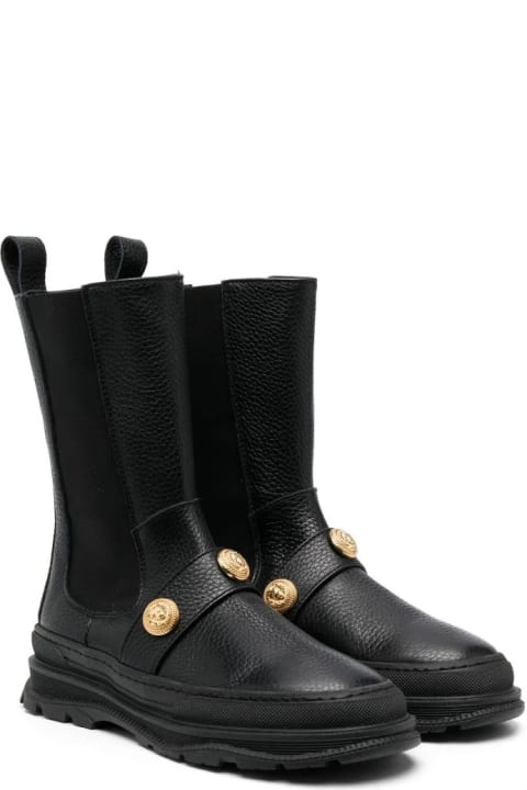 Black Boots With Gold Embossed Buttons