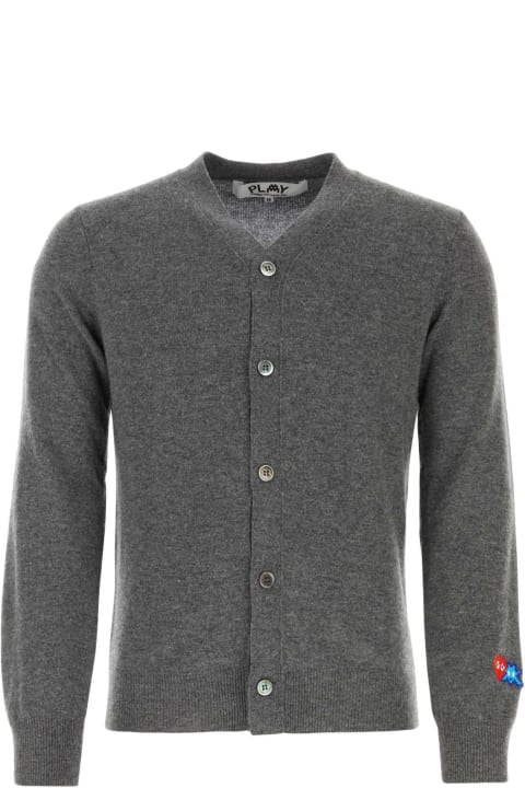 Sweaters for Men Comme des Garçons Play Melange Grey Wool Cardigan