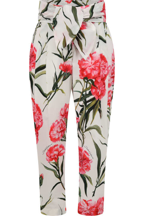 Dolce & Gabbana for Kids Dolce & Gabbana White Trousers For Girl With Carnation Print And Logo