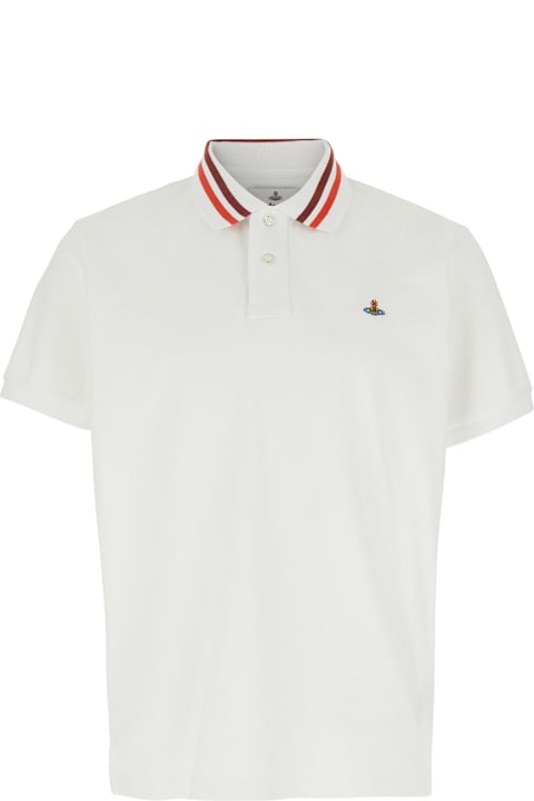 Vivienne Westwood لـ Kids Vivienne Westwood White Polo Shirt With Contrasting Collar And Orb Logo Detail On The Front In Cotton Man