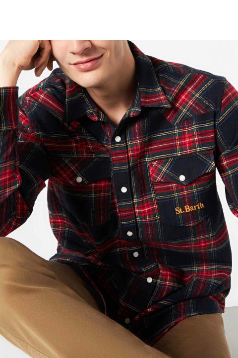 Homeware MC2 Saint Barth Man Shirt With Navy Blue Tartan