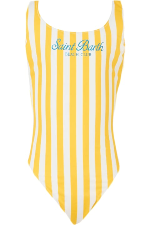 Homeware MC2 Saint Barth Yellow One-piece Swimsuit For Girl With Logo