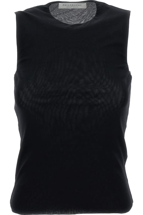 Philosophy di Lorenzo Serafini Topwear for Women Philosophy di Lorenzo Serafini Black Sleeveless Top With Round Neck In Stretch Fabric Woman