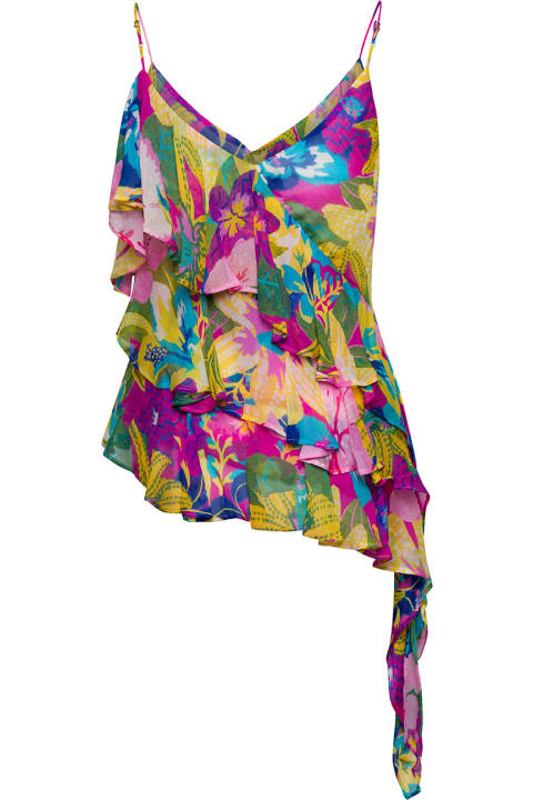 MSGM Topwear for Women MSGM Multicolor Asymmetric Ruffled Top With Graphic Print In Viscose Woman