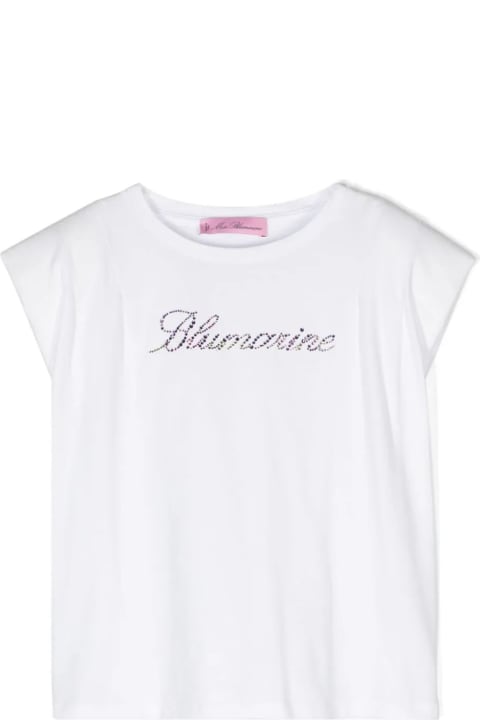 Miss Blumarine T-Shirts & Polo Shirts for Girls Miss Blumarine White T-shirt With Multicolor Rhinestone Logo