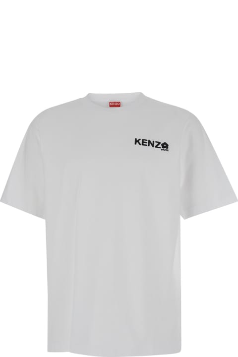 Clothing for Men Kenzo White Classic T-shirt With Contrasting Logo Print In Cotton Man