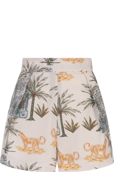 Amotea Clothing for Women Amotea White Cotton Guia Shorts With Leopard Print