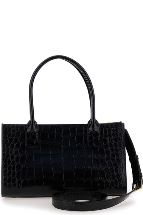 Versace for Women Versace 'medusa 95 Medium' Black Tote Bag With Logo Detail In Croco Effect Leather Woman