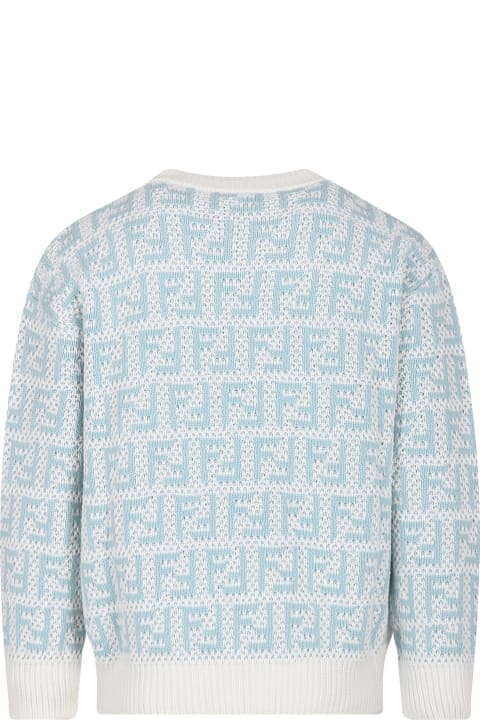 Fendi Light Blue Sweater For Kids With Double F