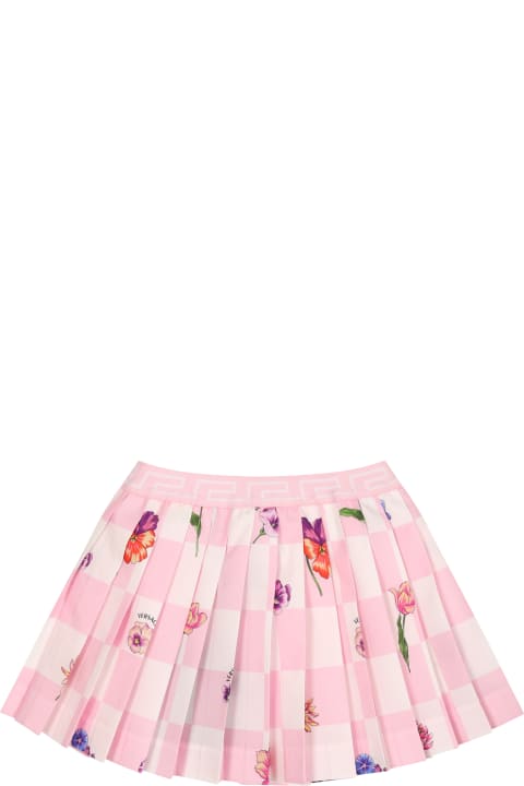 Versace Kids Versace Pink Skirt For Baby Girl With Flower Print