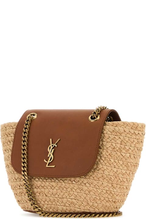 Saint Laurent حقائب لـ السيدات Saint Laurent Two-tone Raffia And Leather Mini Manon Shoulder Bag