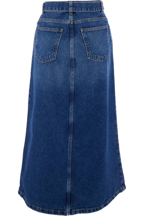 TwinSet for Women TwinSet Blue Denim Midi Skirt With Blet In Cotton Woman