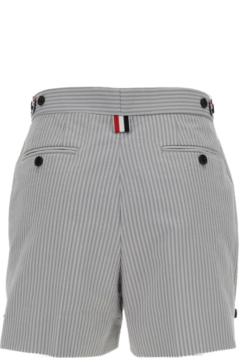Thom Browne Pants & Shorts for Women Thom Browne Angled Pocket Thigh Length Short W/ Side Tabs In Cotton Seersucker