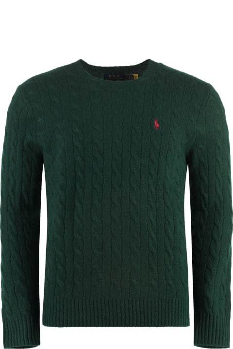 Sweaters for Men Polo Ralph Lauren Green Cashmere Blend Braid Sweater