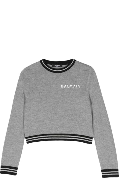 Balmain for Girls Balmain Gray Sweater Girl .