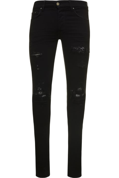 Black Skinny Jeans With Rips And Bandana Print Insert In Cotton Denim Man Amiri