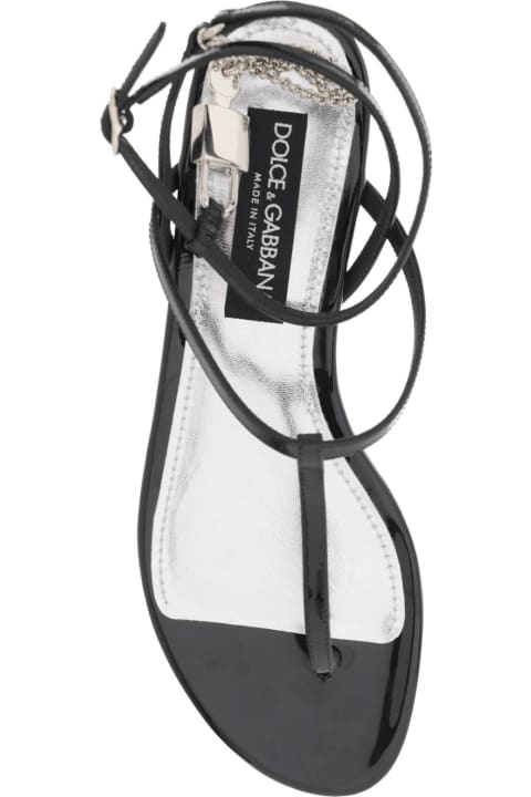 Dolce & Gabbana Sale for Women Dolce & Gabbana Patent Leather Thong Sandals With Padlock