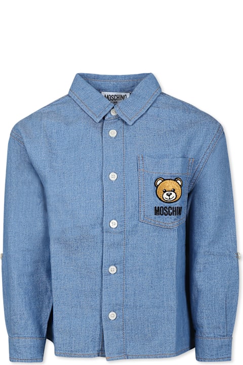 Moschino Shirts for Boys Moschino Blue Shirt For Boy With Teddy Bear